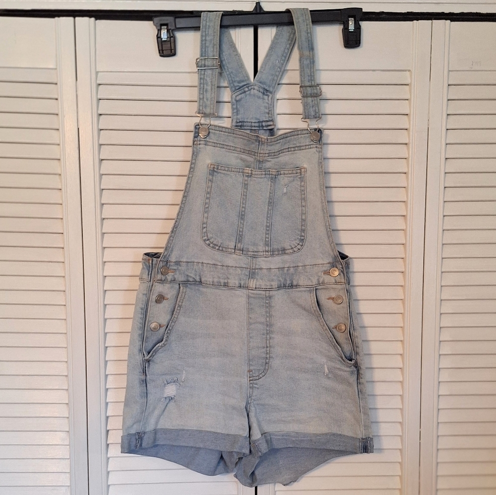 No Boundaries Distressed Light Denim Overall Shorts Medium *U - Picture 3 of 8